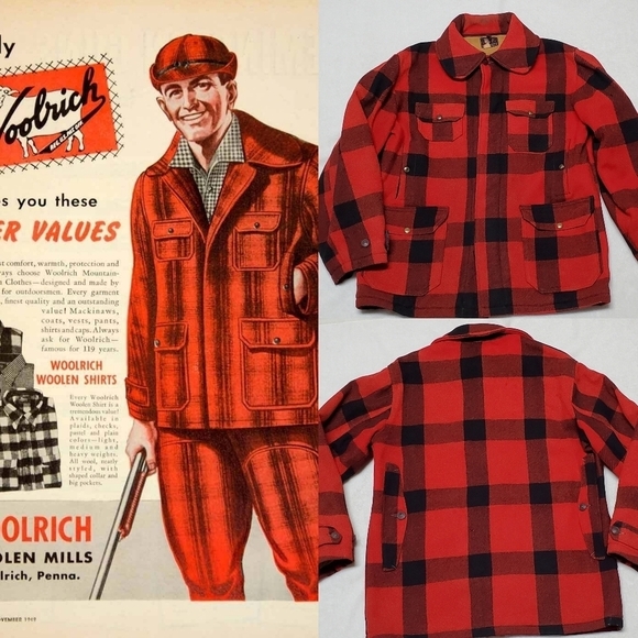 Woolrich Other - 40s-50s Vintage Woolrich Woolen Mills Mackinaw Red Plaid Wool Hunting Jacket 42